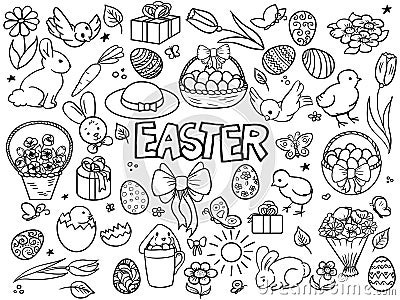 Easter elements line art style vector Vector Illustration