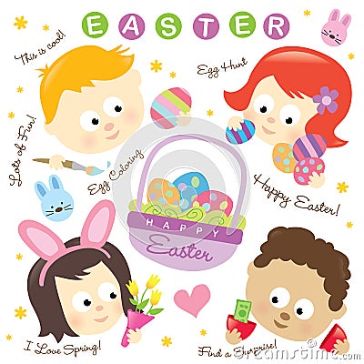 Easter elements w/ kids Vector Illustration