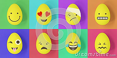 Easter emoji eggs on a colourful background of squares Stock Photo