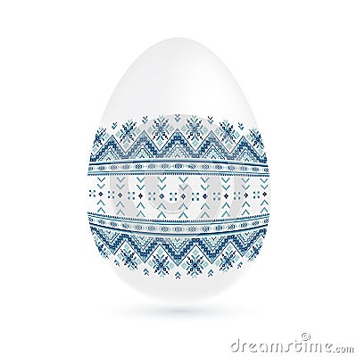 Easter ethnic ornamental egg with cross stitch pattern. Isolated on white background Cartoon Illustration