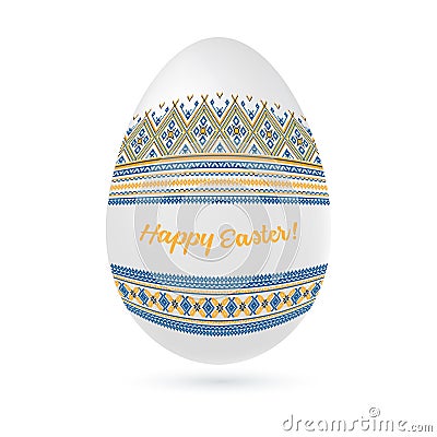 Easter ethnic ornamental egg with cross stitch pattern. Isolated on white background Cartoon Illustration