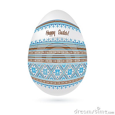 Easter ethnic ornamental egg with cross stitch pattern. Isolated on white background Cartoon Illustration