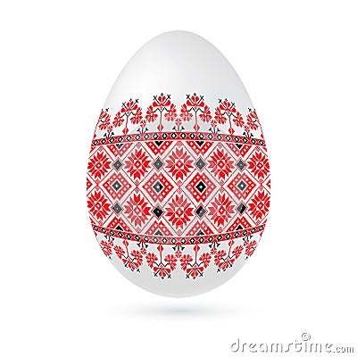 Easter ethnic ornamental egg with cross stitch pattern. Isolated on white background Cartoon Illustration