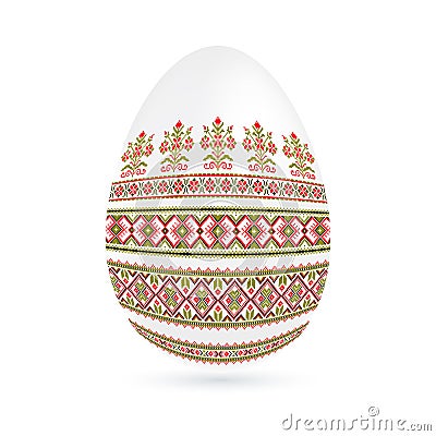 Easter ethnic ornamental egg with cross stitch pattern. Isolated on white background Cartoon Illustration