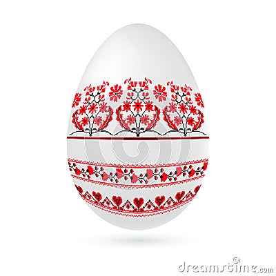 Easter ethnic ornamental egg with cross stitch pattern. Isolated on white background Cartoon Illustration