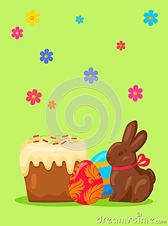 Easter Festive Concept with Traditional Meals Vector Illustration