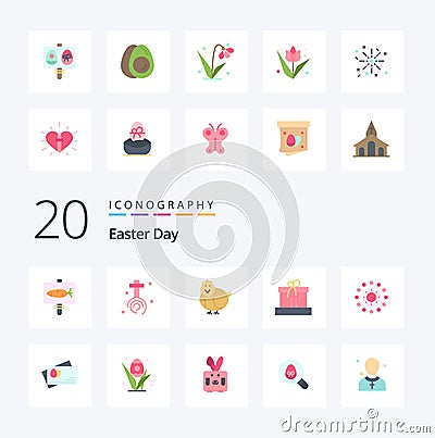 20 Easter Flat Color icon Pack like spring nature chicken easter gift Vector Illustration