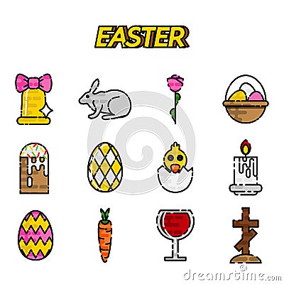 Easter flat styled icons set over white. Vector Illustration