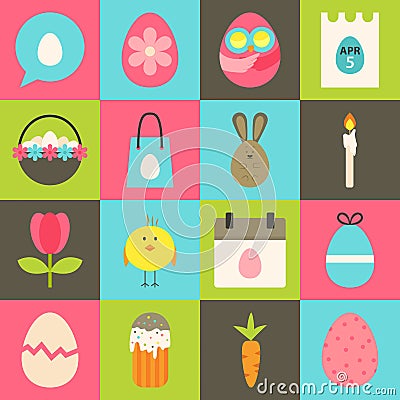 Easter flat stylized icon set 2 Vector Illustration