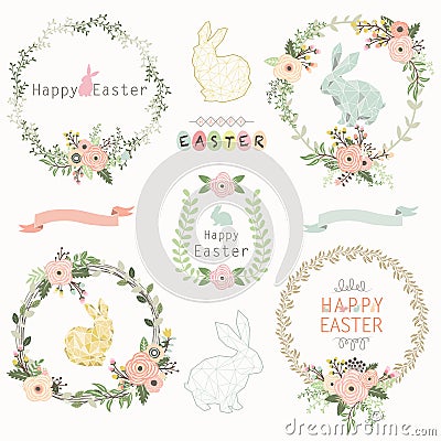 Easter Floral Wreath Vector Illustration