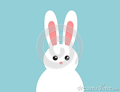 Easter fluffy white bunny on blue background Vector Illustration