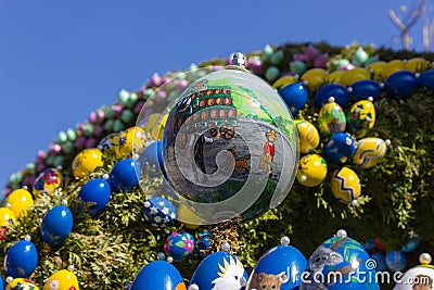 easter fountain with eggs and chicken object decoration Editorial Stock Photo