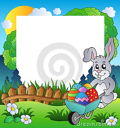 Easter frame with bunny and barrow Vector Illustration