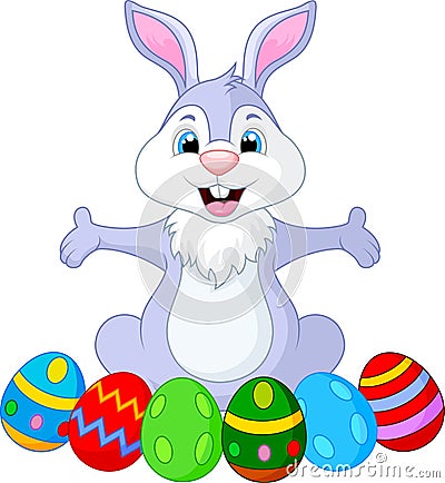 Easter funny rabbit with eggs Vector Illustration