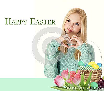 Easter, girl shows heart Stock Photo