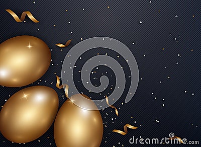 Easter gold eggs with confetti gold and dark metal texture place Vector Illustration