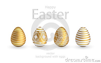 Easter gold eggs set isolated on transparent background. Vector Illustration