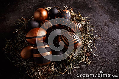 Easter golden and black eggs Stock Photo