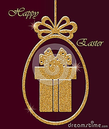 Easter golden cut egg and gift box Vector Illustration