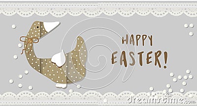 Easter. Goose illustration. Duck. Domestic bird. Wooden figurine. Decorative element for your design. Happy easter Cartoon Illustration