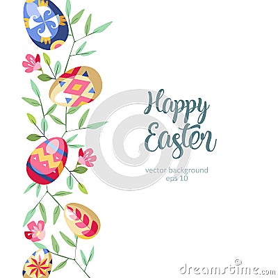 Easter great vertical floral background with colored easter eggs Vector Illustration