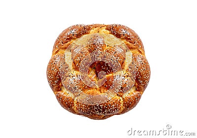 Easter Greek tsoureki braid, sweet bread brioche overhead isolated on white, design element Stock Photo