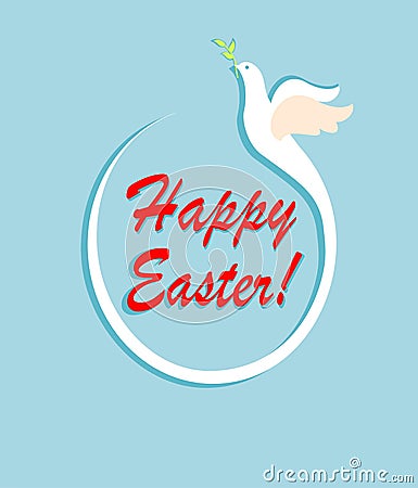 Easter greeting abstract card with cut out paper flying dove with olive branch and egg shape. Flat design Vector Illustration