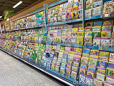 Easter greeting card aisle of a Publix grocery store ready to be purchased by consumers Editorial Stock Photo