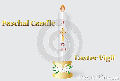Easter greeting card with the burning candle Vector Illustration