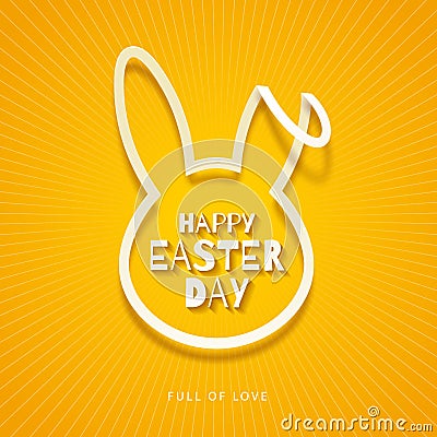 Easter greeting card. Cut from paper silhouette of a rabbit`s head with greeting Vector Illustration