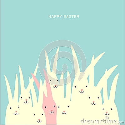 Easter greeting card design with large group of bunnies Stock Photo