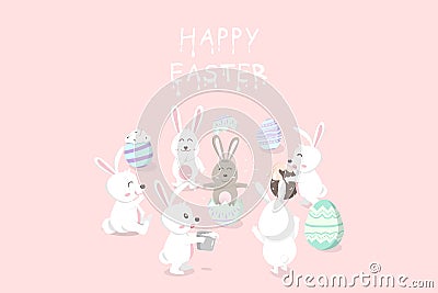 Easter, greeting card holiday, chocolate and cream decoration festival, baby rabbit resurrection, egg fancy, cute bunny cartoon Vector Illustration