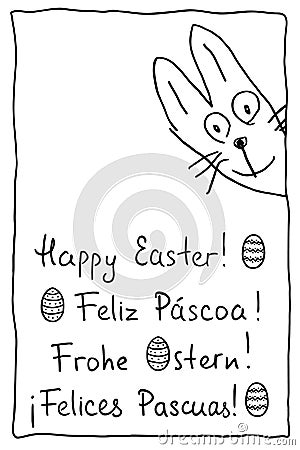 Easter greetings in different languages, written by hand in simple handwriting. Vector Illustration