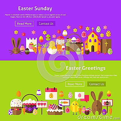 Easter Greetings Website Banners Vector Illustration