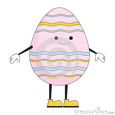 Easter happy egg with arms and legs 2D linear cartoon character Vector Illustration