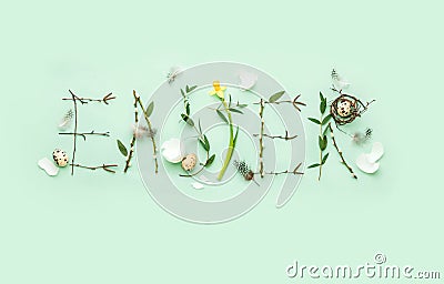 Easter holiday banner or Easter natural floral decorative concept Stock Photo