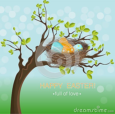 Easter holiday card with Eggs nest Vector. Spring themes Vector Illustration