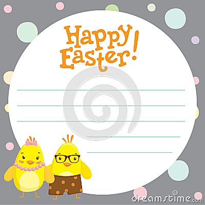 Easter holiday card template with chickens. Stock Photo