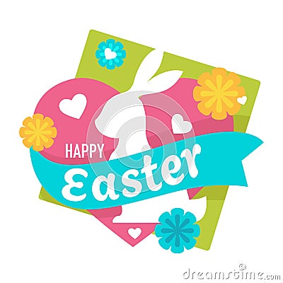 Easter holiday celebration isolated emblem bunny and hearts Vector Illustration