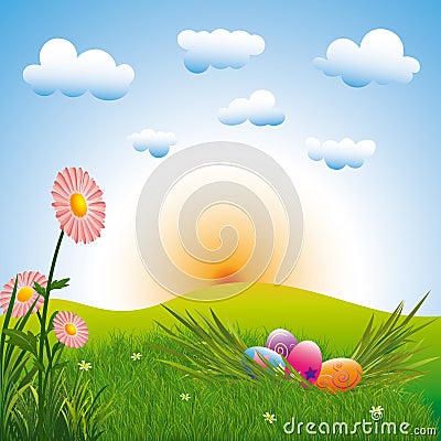 Easter holiday colorful easter eggs with flowers Vector Illustration