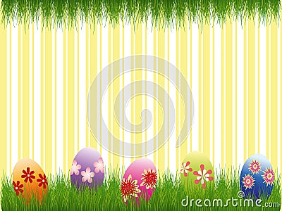 Easter holiday colorful easter eggs yellow stripe Vector Illustration