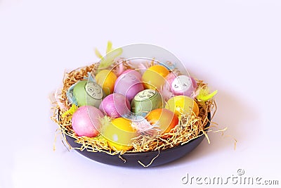 Easter holiday festive composition. Food decor Stock Photo