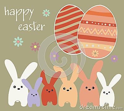 Easter holiday - rabbits and Easter eggs Vector Illustration