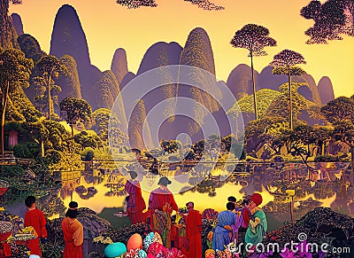 Easter Holiday Scene in Baicheng,Guangxi,China. Stock Photo