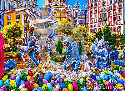 Easter Holiday Scene in Bilbao,Basque Country,Spain. Stock Photo