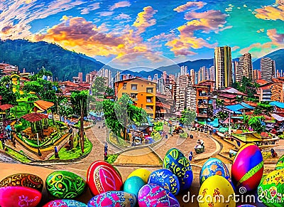 Easter Holiday Scene in Medellin,Antioquia,Colombia. Stock Photo