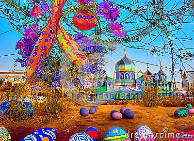 Easter Holiday Scene in Shymkent,Ongtüstik Qazaqstan,Kazakhstan. Stock Photo