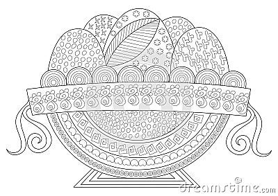 Easter Holidays Feast Tray Line Art Drawing Vector Illustration