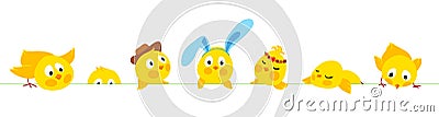 Easter horizontal vector border with cute chicks Vector Illustration