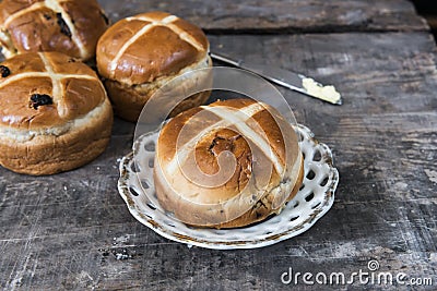 Easter hot cross buns Stock Photo